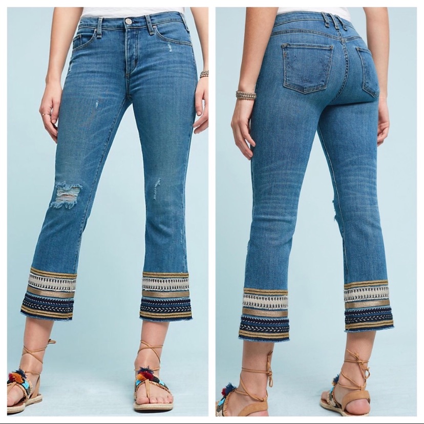 Mcguire Anthropologie Cropped Embroidered Cuff Distressed Jean 26